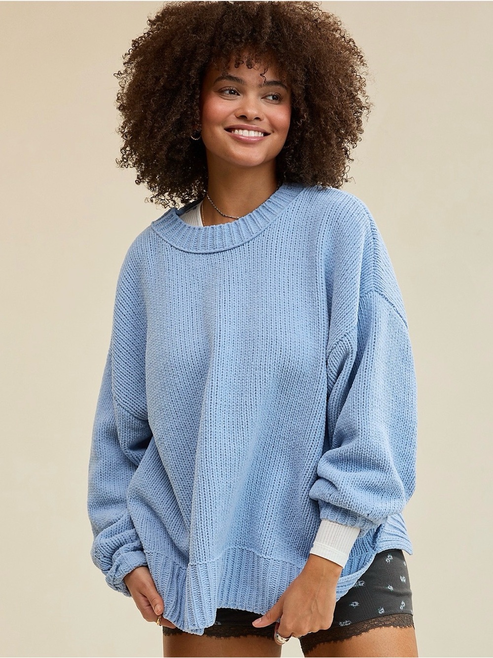 NWOT Aerie Like Candy Crewneck Oversized Sweater in Blue Monaco